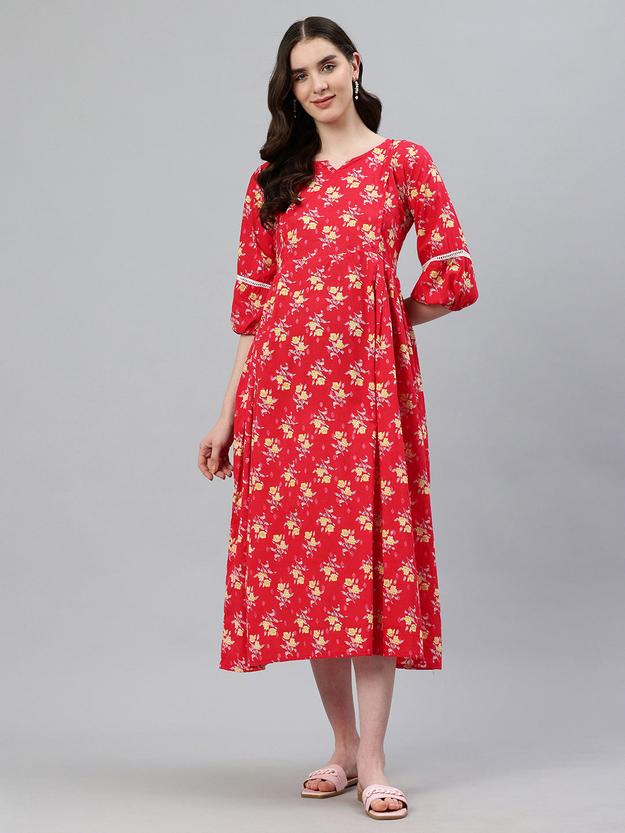 Red Floral Maternity Dress