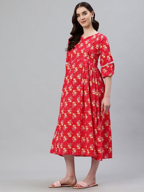 Red Floral Maternity Dress