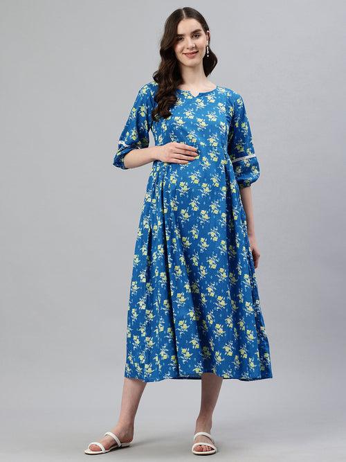 Blue Floral Maternity Dress