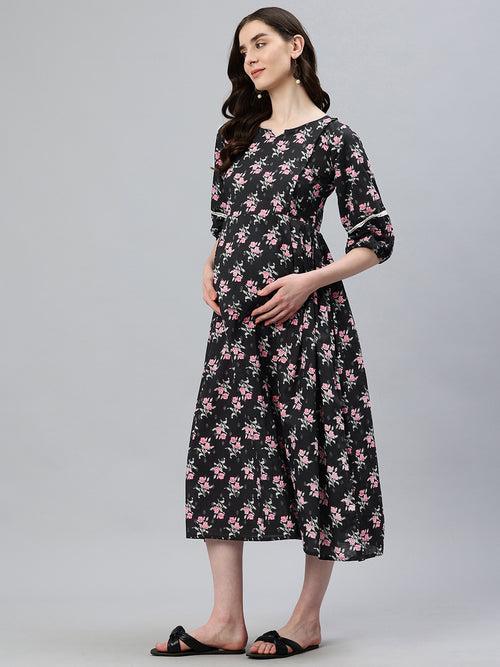 Black Floral Maternity Dress