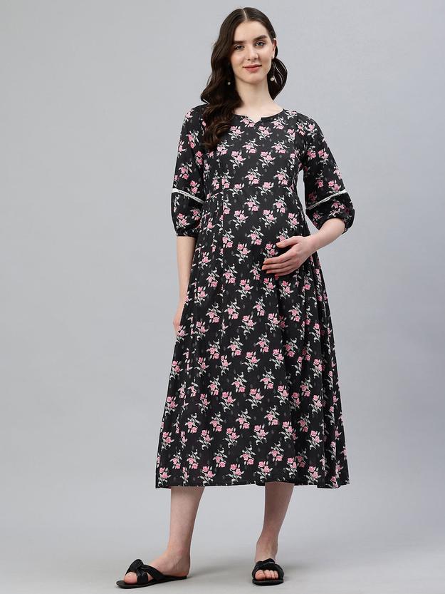 Black Floral Maternity Dress