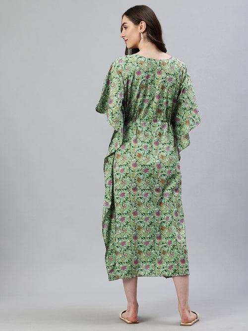 Green floral print maternity kaftan