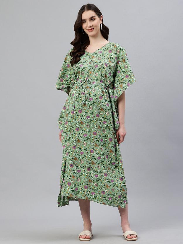 Green floral print maternity kaftan