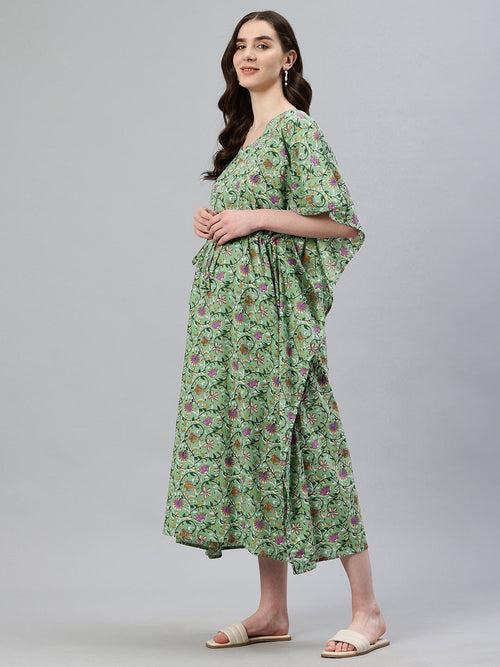 Green floral print maternity kaftan