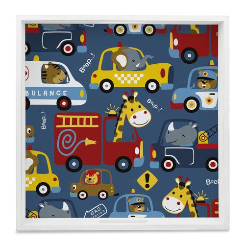 Animal Drivers Square Tray for Children