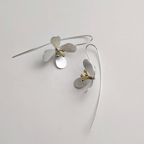 Silver floral earrings with gold tipped buds