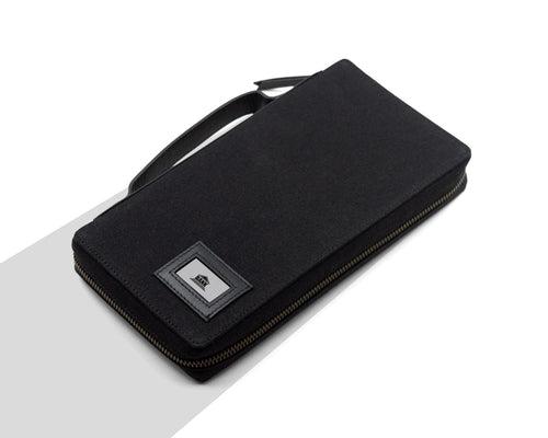 Bank Organiser - (Black Canvas + Black Leather)