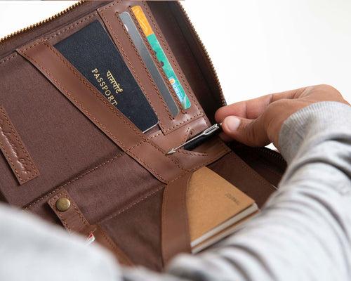 Nomad Passport Organiser - Blue Canvas + Tan Leather