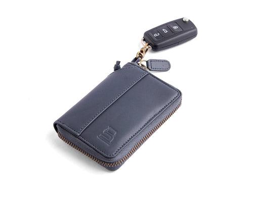 Compact Midnight Blue set (Compact Zipper Wallet - Midnight Blue + Leather Key Loop - Midnight Blue)