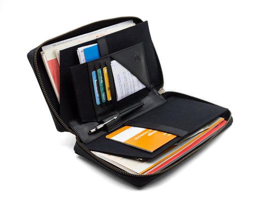 Bank Organiser - (Black Canvas + Black Leather)