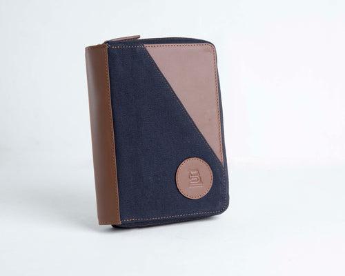 Nomad Passport Organiser - Blue Canvas + Tan Leather