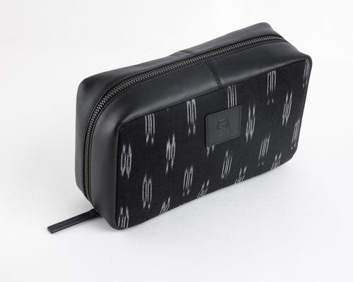 Tech Pouch - Black IKAT + Leather