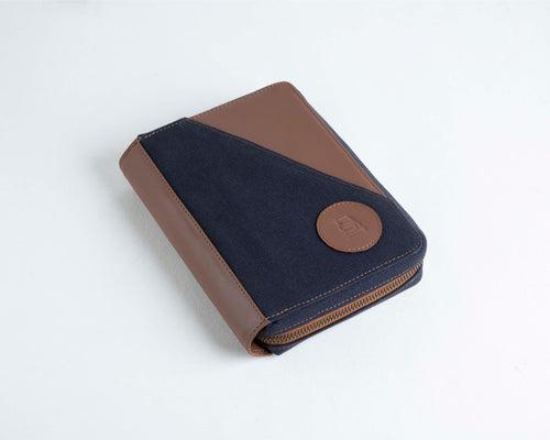 Nomad Passport Organiser - Blue Canvas + Tan Leather