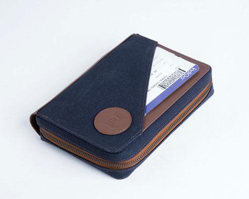 Nomad Passport Organiser - Blue Canvas + Tan Leather