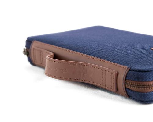 Bank Organiser - Blue Canvas + Tan Leather