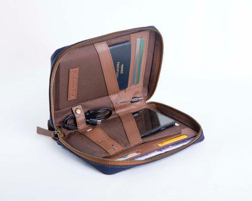 Nomad Passport Organiser - Blue Canvas + Tan Leather