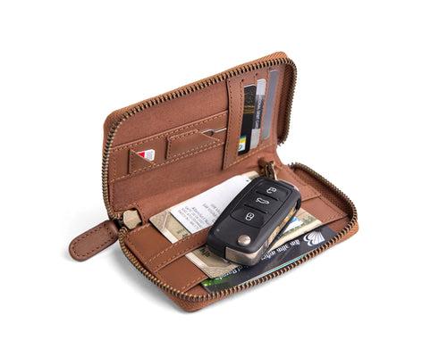 Classic Set (Compact Zipper Wallet + Leather Key Loop - Tan)