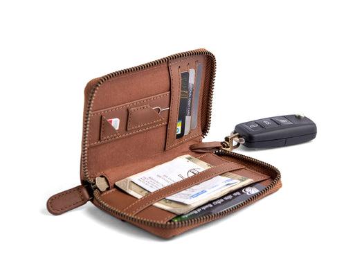 Classic Set (Compact Zipper Wallet + Leather Key Loop - Tan)