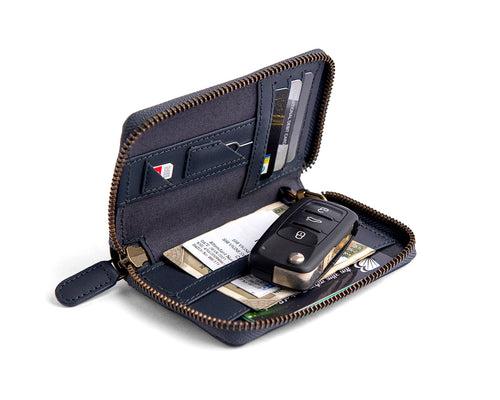 Compact Midnight Blue set (Compact Zipper Wallet - Midnight Blue + Leather Key Loop - Midnight Blue)