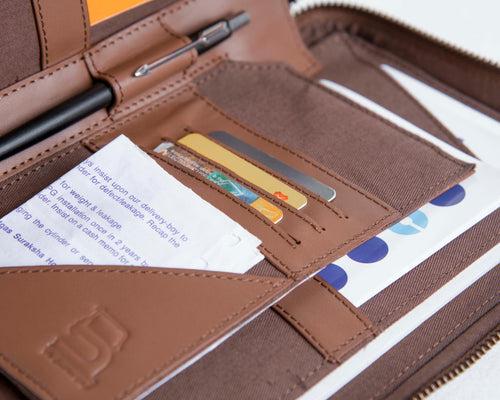Bank Organiser - Blue Canvas + Tan Leather