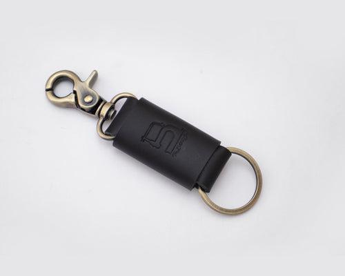 Jet Black Set (Compact Zipper Wallet - BLACK + Leather Key Loop - BLACK)