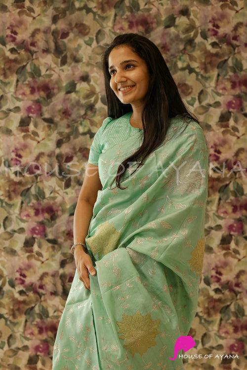 Elahe Embroidered Saree | Teal