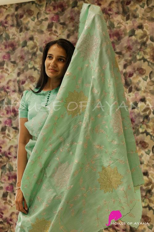 Elahe Embroidered Saree | Teal