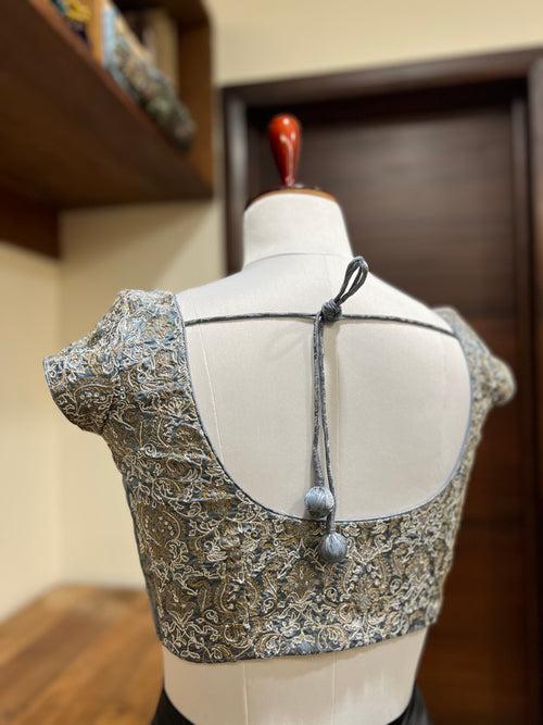 Grey Tanchoi Silk Embroidered Blouse