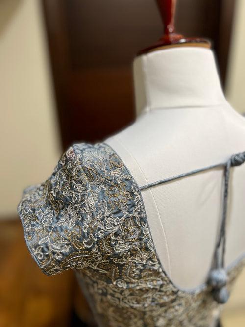 Grey Tanchoi Silk Embroidered Blouse