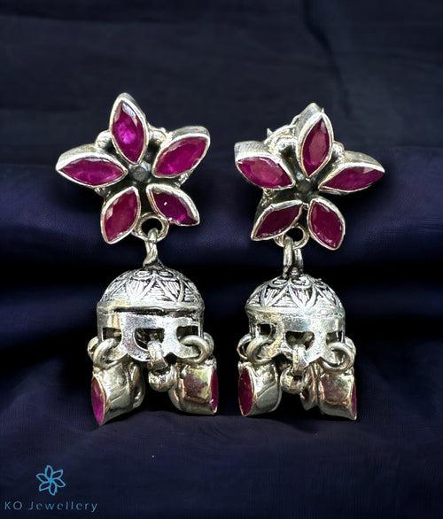 The Kanisha Silver Jhumkas (Red)