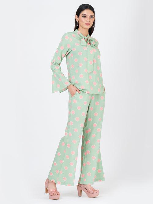 Women's Co-ord Set -  Polka Jade