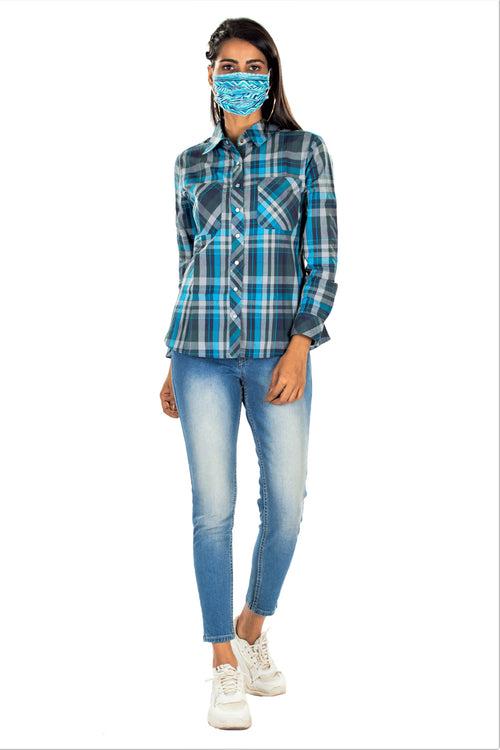 Women's Plaids Check Winter Shirt Blue