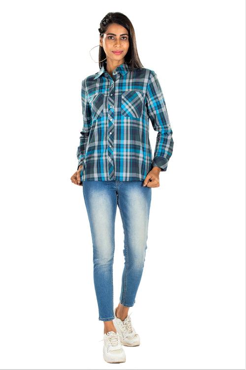 Women's Plaids Check Winter Shirt Blue