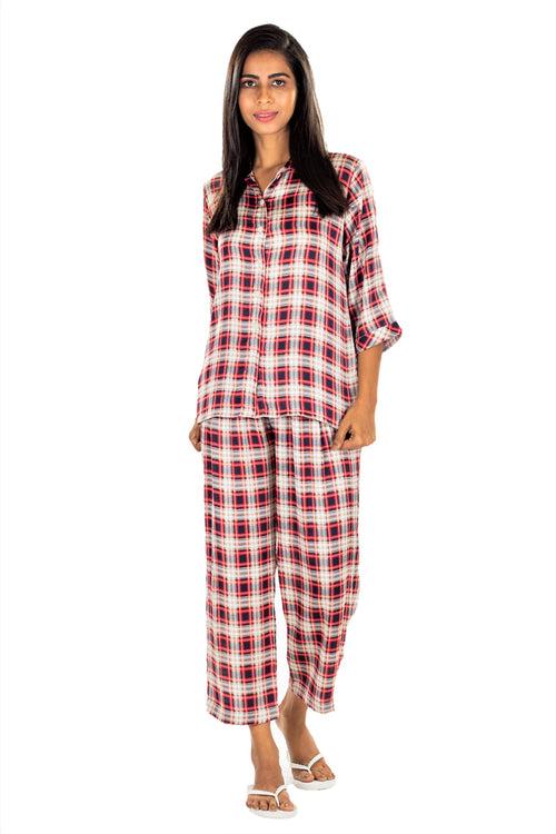 Women's Tartan Satin 3 Pcs Loungewear