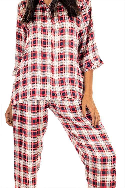 Women's Tartan Satin 3 Pcs Loungewear