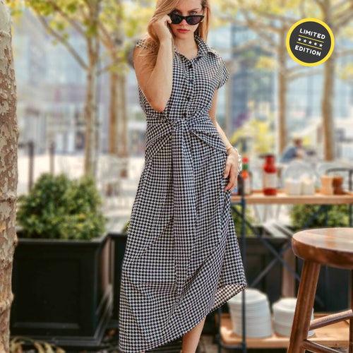 Women's Black & White Houndstooth Long Dress