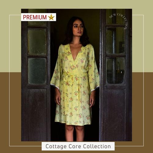 Women's CottageCore Modal Home Dress/ROBE - Butter