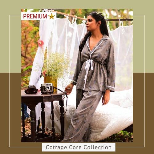 Women's CottageCore Modal Long PJ Set - Smoky