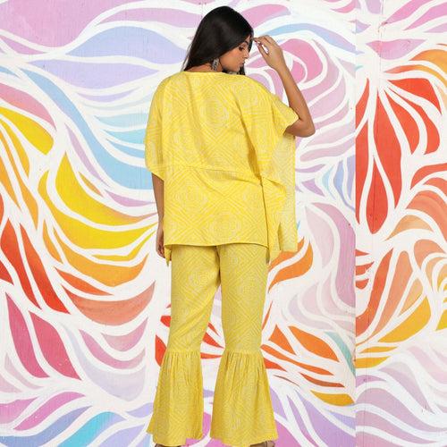 Festive Kaftan Co-Ord Set - Yellow Bandhini