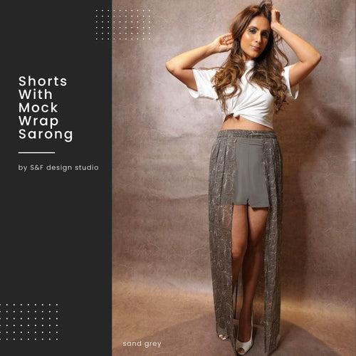 Shorts With Mock Wrap Sarong - Sand Grey