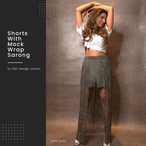 Shorts With Mock Wrap Sarong - Sand Grey