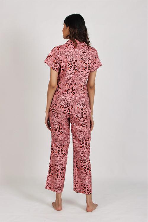 Women's Cotton Nightsuit - Leopard Pink