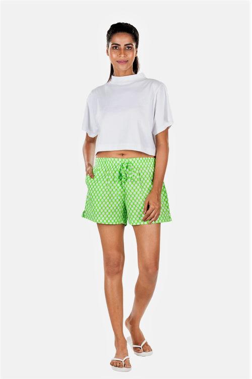 Women's Cotton Shorts Combo (Pack of 2) - Yakut Green & Turquoise