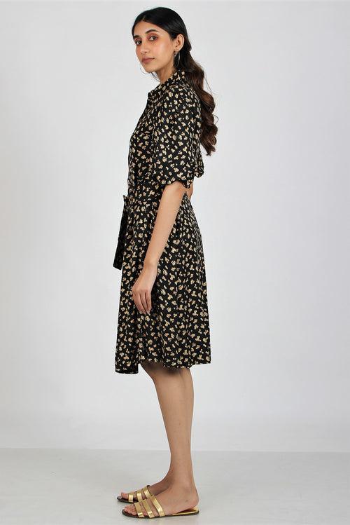 Women's Floral Midi Dress with Puffed Sleeves - Alpine