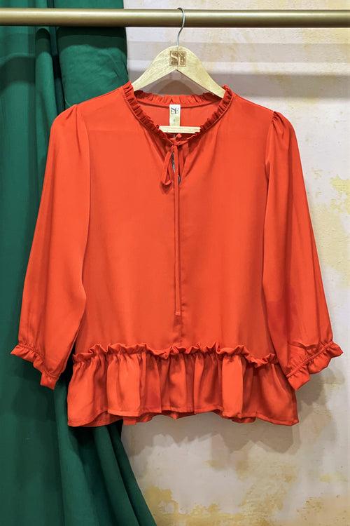 Women's Ruffled Solid Rust Top