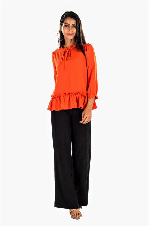 Women's Ruffled Solid Rust Top