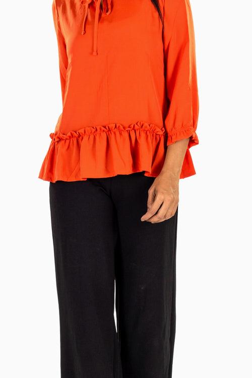 Women's Ruffled Solid Rust Top