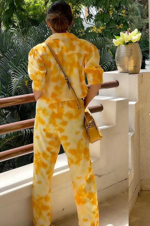 Women's TIE- n- DYE - Shirt Co-Ord Set - Yellow Stone