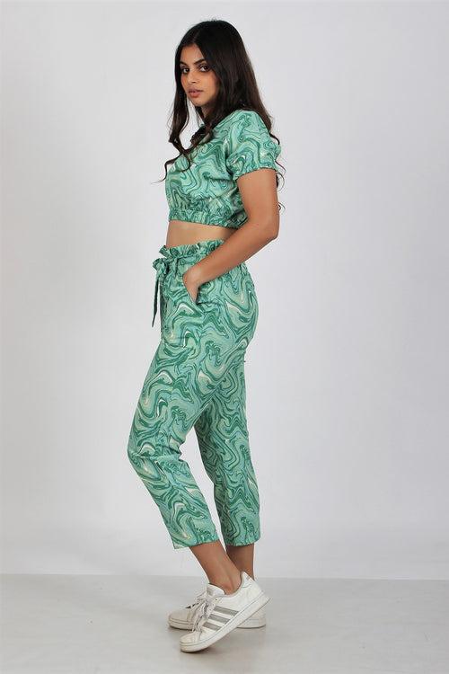 Womens Crop Top Co-ord Set - Spiral-Jade-Green