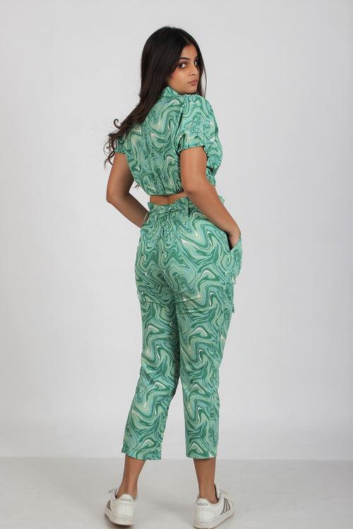 Womens Crop Top Co-ord Set - Spiral-Jade-Green